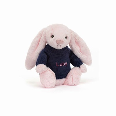 Jellycat Bashful Pink Bunny with Navy Jumper Australia | 043198YQZ